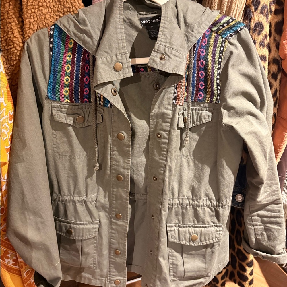 Wet Seal Gray Utility Jacket with Multicolor Accents